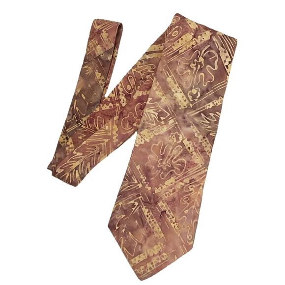VTG Brite Ties Silk Screen Autumnal Faded Rust Cotton Tie Boho Artsy Hippie - Picture 2 of 12